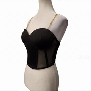 Black Corset with Gold Chain Straps, adjustable straps & bra enclosure at back
